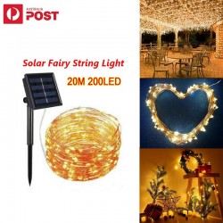 20M 200 LED Solar Fairy String Lights Xmas Outdoor Garden Fence Decor Party Yard