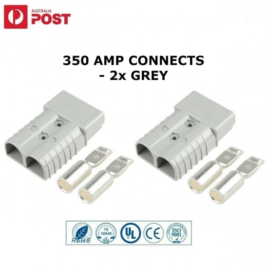 350AMP Anderson Style Plug Set - 2x CONNECTS & DUST CAP & HANDLE GREY