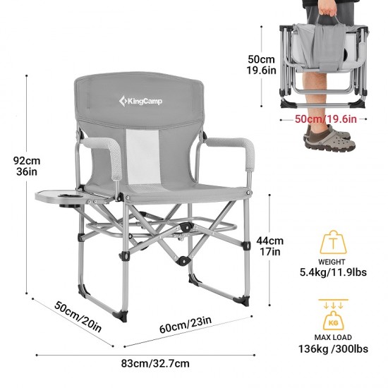 KingCamp Outdoor Folding Directors Chair Lightweight Camping Chairs for Adults GRY
