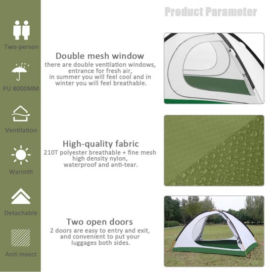 2-Person4-Season Toproad 2 Plus Tent Camping tent Portable Hiking Outdoor Green
